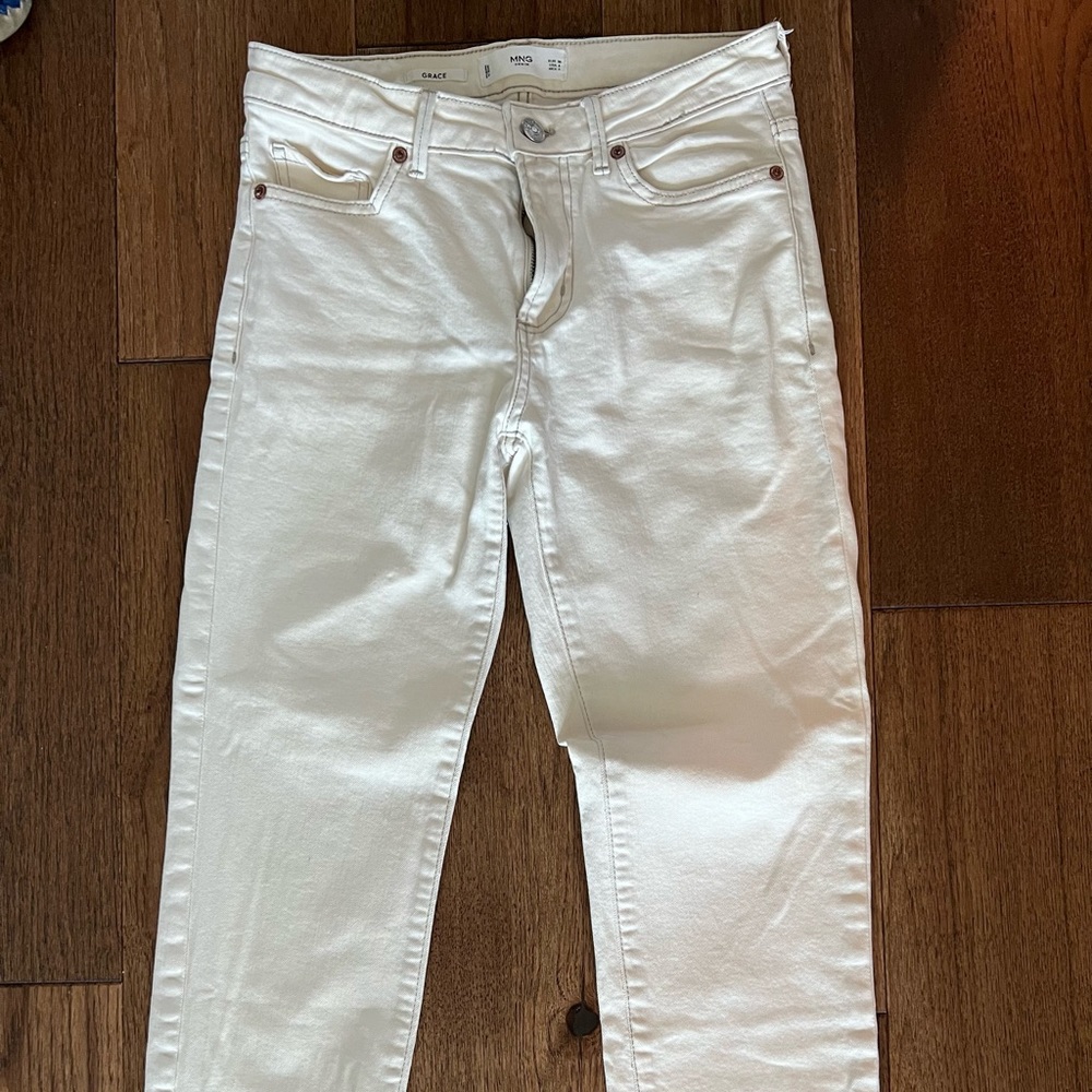 Mango grace crop slim fit cream jeans size 4/36
